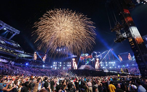 Fireworks explode during WrestleMania 33 on Sunday, April 2, 2017 at Camping World Stadium in Orlan...