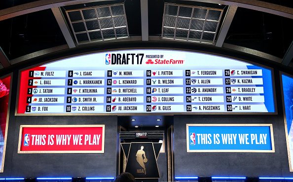 during the first round of the 2017 NBA Draft at Barclays Center on June 22, 2017 in New York City....