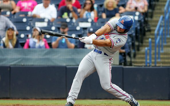 TAMPA, FL - AUG 13: Tim Tebow of the Mets at bat during the Florida State League game between the S...