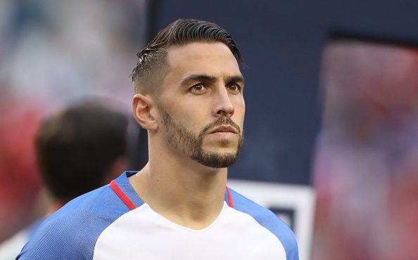 HARRISON, NEW JERSEY- SEPTEMBER 01:  Geoff Cameron #22 of the United Starts during team presentatio...