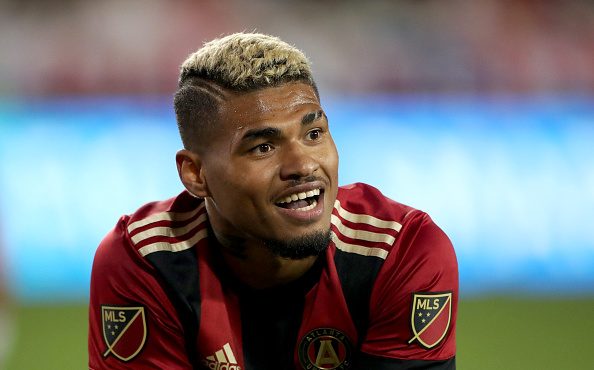 HARRISON, NEW JERSEY- OCTOBER 15: Josef Martinez #7 of Atlanta United reacts after just failing to ...