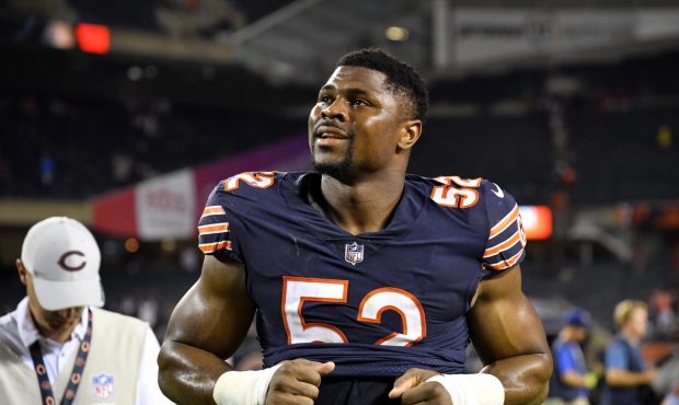 CHICAGO, IL - SEPTEMBER 17: Khalil Mack #52 of the Chicago Bears walks off the field after defeatin...