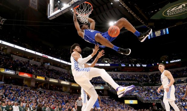 INDIANAPOLIS, IN - NOVEMBER 06: Marques Bolden #20 of the Duke Blue Devils dunks the ball against t...