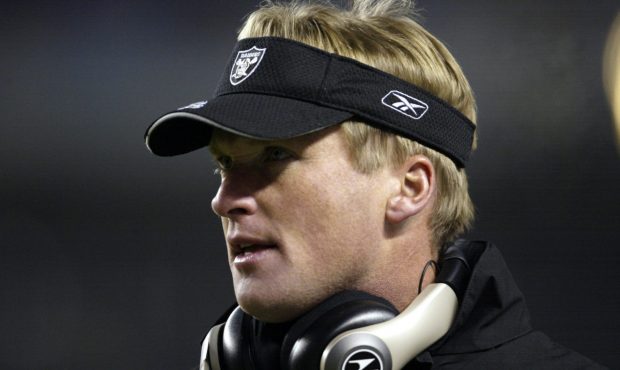 30 Dec 2001: Head coach Jon Gruden of the Oakland Raiders during the game against the Denver Bronco...
