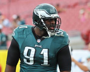 TAMPA, FL - OCTOBER 13: Defensive end Flether Cox #91 of the Philadelphia Eagles warms up for play against the Tampa Bay Buccaneers October 13, 2013 at Raymond James Stadium in Tampa, Florida. The Eagles won 31 - 20. (Photo by Al Messerschmidt/Getty Images)