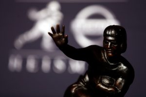 NEW YORK, NY - DECEMBER 14: A view of the Heisman Trophy prior to the 2013 Heisman Trophy Presentation at the Marriott Marquis on December 14, 2013 in New York City. (Photo by Jeff Zelevansky/Getty Images)