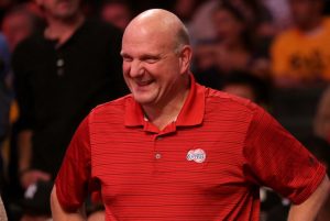 LOS ANGELES, CA - OCTOBER 31: Los Angeles Clippers owner Steve Ballmer smiles as he watches the game with the Los Angeles Lakers at Staples Center on October 31, 2014 in Los Angeles, California. The Clippers won 118-111. NOTE TO USER: User expressly acknowledges and agrees that, by downloading and or using this photograph, User is consenting to the terms and conditions of the Getty Images License Agreement. (Photo by Stephen Dunn/Getty Images)