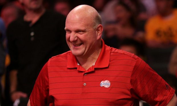 LOS ANGELES, CA - OCTOBER 31: Los Angeles Clippers owner Steve Ballmer smiles as he watches the gam...