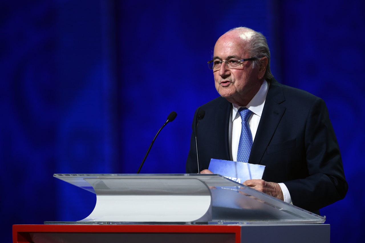 SAINT PETERSBURG, RUSSIA - JULY 25: FIFA President Joseph S. Blatter speaks during the Preliminary Draw of the 2018 FIFA World Cup in Russia at The Konstantin Palace on July 25, 2015 in Saint Petersburg, Russia.
