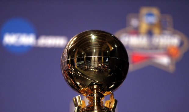 HOUSTON, TEXAS - MARCH 31: A detail view of the Associated Press Player of the Year Trophy presente...