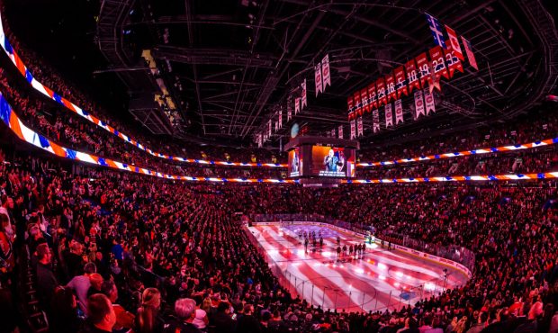 MONTREAL, QC - OCTOBER 20: General view of the Bell Centre during the singing of the United States ...