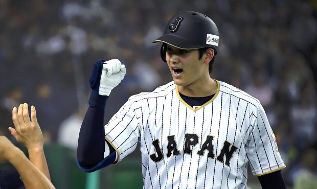 TOKYO, JAPAN - NOVEMBER 12: Shohei Ohtani #16 of Japan celebrates after hitting a solo homer in the...
