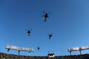 BALTIMORE, MD - DECEMBER 10: Army helicopters fly over M&T Bank Stadium before the start of the Army Black Knights and Navy Midshipmen game on December 10, 2016 in Baltimore, Maryland. (Photo by Rob Carr/Getty Images)