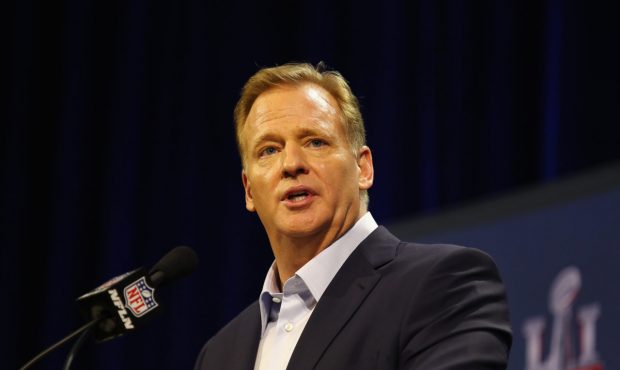 HOUSTON, TX - FEBRUARY 01: NFL Commissioner Roger Goodell speaks with the media during a press conf...
