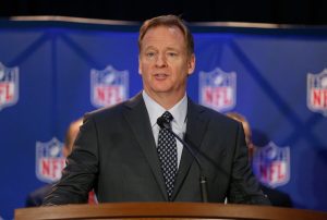 HOUSTON, TX - FEBRUARY 06: NFL Commissioner Roger Goodell addresses the media at the Super Bowl Winner and MVP press conference on February 6, 2017 in Houston, Texas. (Photo by Bob Levey/Getty Images)