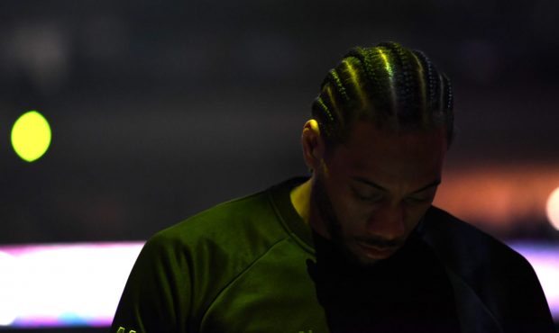 OAKLAND, CA - MAY 14:  Kawhi Leonard #2 of the San Antonio Spurs stands during player introductions...