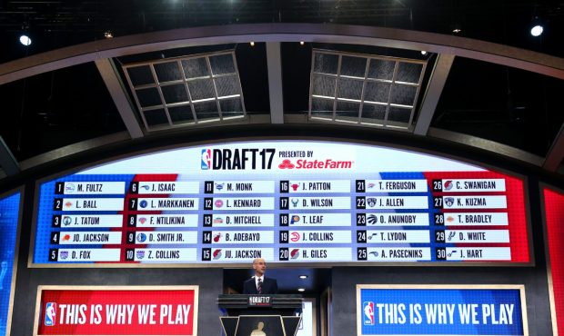 NEW YORK, NY - JUNE 22: NBA Commissioner speaks as the draft board is seen displaying picks 1 throu...