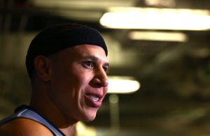 NEW YORK, NY - JUNE 25: Mike Bibby #10 of the Ghost Ballers is interviewed after the game against the 3 Headed Monsters during week one of the BIG3 three on three basketball league at Barclays Center on June 25, 2017 in New York City. (Photo by Mike Stobe/Getty Images)