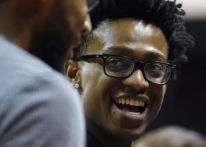 LAS VEGAS, NV - JULY 12: De'Aaron Fox #5 of the Sacramento Kings smiles during a 2017 Summer League game against the Milwaukee Bucks at the Thomas & Mack Center on July 12, 2017 in Las Vegas, Nevada. Sacramento won 69-65. NOTE TO USER: User expressly acknowledges and agrees that, by downloading and or using this photograph, User is consenting to the terms and conditions of the Getty Images License Agreement. (Photo by Ethan Miller/Getty Images)