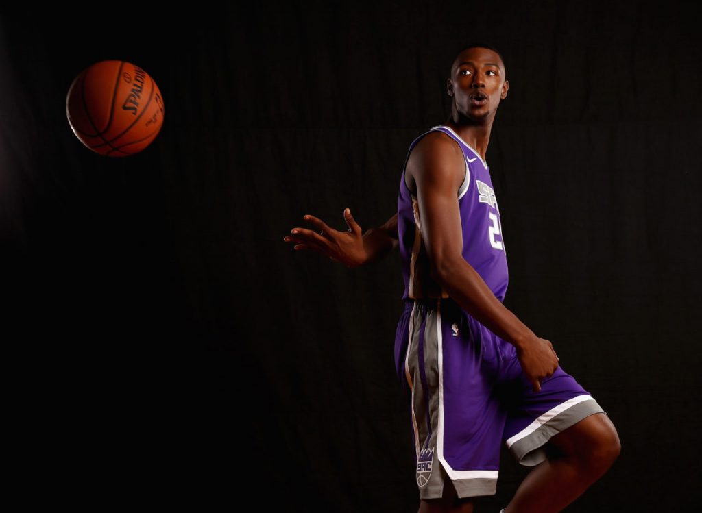 GREENBURGH, NY - AUGUST 11: Harry Giles of the Sacramento Kings poses for a portrait during the 2017 NBA Rookie Photo Shoot at MSG Training Center on August 11, 2017 in Greenburgh, New York. NOTE TO USER: User expressly acknowledges and agrees that, by downloading and or using this photograph, User is consenting to the terms and conditions of the Getty Images License Agreement.