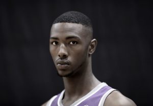 GREENBURGH, NY - AUGUST 11: (EDITORS NOTE: Image has been digitally altered) Harry Giles of the Sacramento Kings poses for a portrait during the 2017 NBA Rookie Photo Shoot at MSG Training Center on August 11, 2017 in Greenburgh, New York. NOTE TO USER: User expressly acknowledges and agrees that, by downloading and or using this photograph, User is consenting to the terms and conditions of the Getty Images License Agreement. (Photo by Elsa/Getty Images)