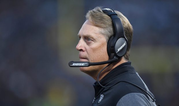 OAKLAND, CA - AUGUST 31: Head coach Jack Del Rio of the Oakland Raiders looks on from the sidelines...