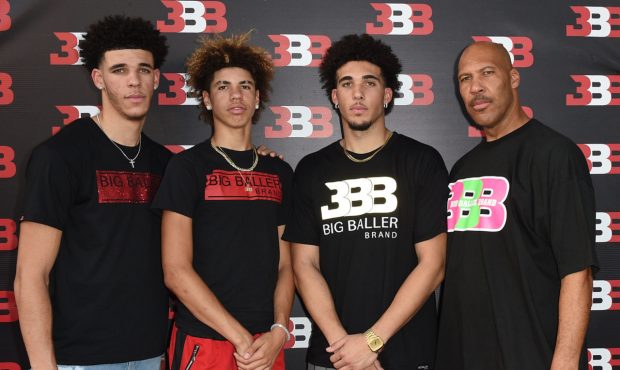 CHINO, CA - SEPTEMBER 02: (L-R) Lonzo Ball, LaMelo Ball, LiAngelo Ball and LaVar Ball attend Melo B...