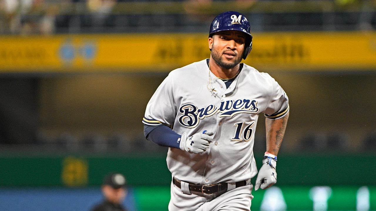 PITTSBURGH, PA - SEPTEMBER 20: Domingo Santana #16 of the Milwaukee Brewers rounds the bases after hitting a solo home run in the third inning during the game against the Pittsburgh Pirates at PNC Park on September 20, 2017 in Pittsburgh, Pennsylvania.