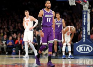 NEW YORK, NY - NOVEMBER 11: Garrett Temple #17 of the Sacramento Kings reacts in the second half against the New York Knicks during their game at Madison Square Garden on November 11, 2017 in New York City. NOTE TO USER: User expressly acknowledges and agrees that, by downloading and or using this photograph, User is consenting to the terms and conditions of the Getty Images License Agreement. (Photo by Abbie Parr/Getty Images)