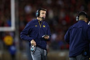 PALO ALTO, CA - NOVEMBER 18: head coach Justin Wilcox of the California Golden Bears stands on the field during a time out of their game against the Stanford Cardinal at Stanford Stadium on November 18, 2017 in Palo Alto, California.