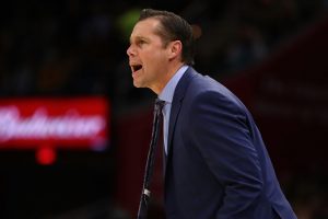 CLEVELAND, OH - DECEMBER 06: Head coach Dave Joerger of the Sacramento Kings yells from the bench while playing the Cleveland Cavaliers at Quicken Loans Arena on December 6, 2017 in Cleveland, Ohio. NOTE TO USER: User expressly acknowledges and agrees that, by downloading and or using this photograph, User is consenting to the terms and conditions of the Getty Images License Agreement.