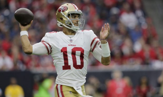 HOUSTON, TX - DECEMBER 10: Jimmy Garoppolo #10 of the San Francisco 49ers throws a pass in the thir...