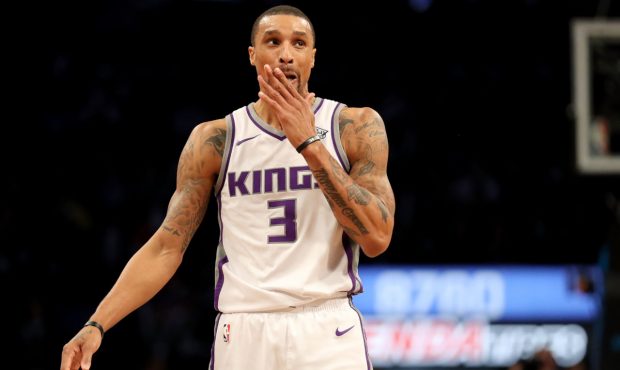 NEW YORK, NY - DECEMBER 20:  George Hill #3 of the Sacramento Kings reacts in the second quarter ag...