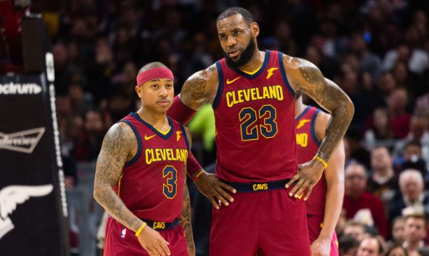 CLEVELAND, OH - JANUARY 2: Isaiah Thomas #3 listens to LeBron James #23 of the Cleveland Cavaliers ...