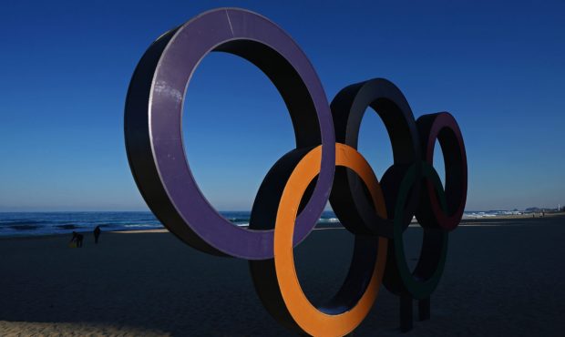 PYEONGCHANG-GUN, SOUTH KOREA - JANUARY 12: The Olympic Rings are seen on Gyeongpo Beach in Gangneun...