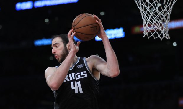 LOS ANGELES, CA - JANUARY 09: Kosta Koufos #41 of the Sacramento Kings rebounds during the second h...