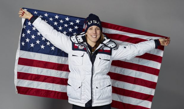 PYEONGCHANG-GUN, SOUTH KOREA - FEBRUARY 08: Team USA flag bearer Erin Hamlin poses for a photo wear...