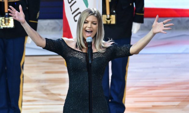 LOS ANGELES, CA - FEBRUARY 18: Singer Fergie sings the national anthem prior to The 67th NBA All-St...