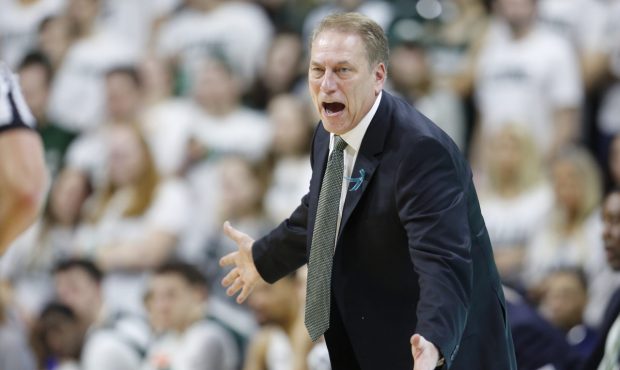 EAST LANSING, MI - FEBRUARY 20: Head coach Tom Izzo of the Michigan State Spartans reacts to a play...