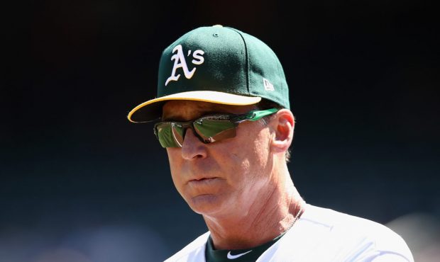 OAKLAND, CA - MARCH 29: Manager Bob Melvin #6 of the Oakland Athletics stands on the field during p...