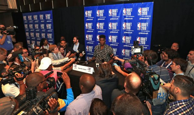 NEW YORK, NY - JUNE 20: NBA Draft Prospect Deandre Ayton speaks to the media before the 2018 NBA Dr...