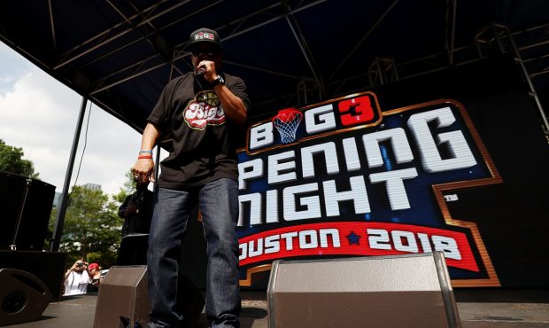 HOUSTON, TX - JUNE 22: Entertainer, Ice Cube, performs during week one of the BIG3 three on three b...