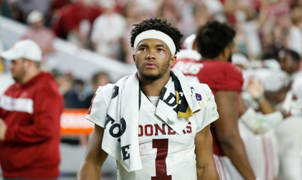 MIAMI, FL - DECEMBER 29: Kyler Murray #1 of the Oklahoma Sooners reacts after losing to the Alabama...