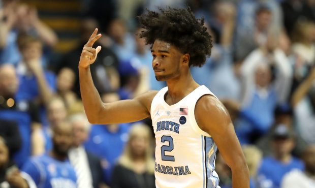 CHAPEL HILL, NORTH CAROLINA - MARCH 09: Coby White #2 of the North Carolina Tar Heels reacts after ...