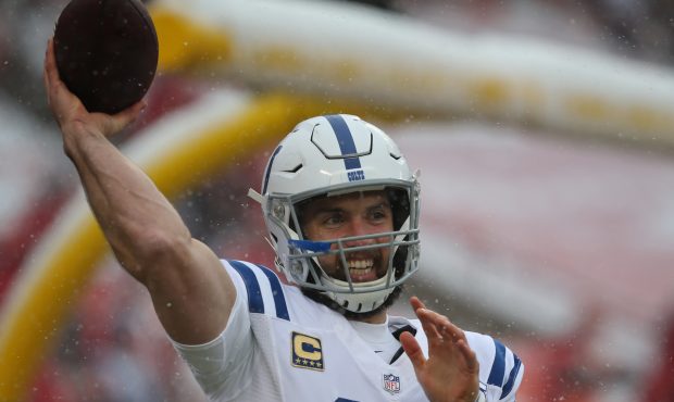 KANSAS CITY, MO - JANUARY 12: Indianapolis Colts quarterback Andrew Luck (12) throws a pass before ...