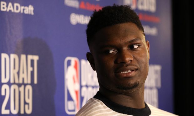 NEW YORK, NEW YORK - JUNE 19: Zion Williamson speaks to the media ahead of the 2019 NBA Draft at th...