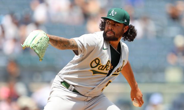 NEW YORK, NEW YORK - JUNE 20: Sean Manaea #55 of the Oakland Athletics in action against the New Yo...