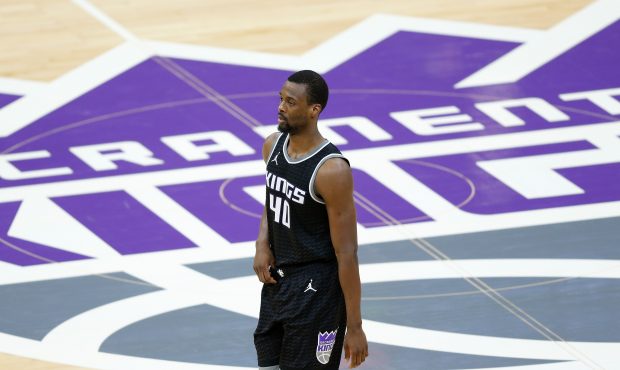 SACRAMENTO, CALIFORNIA - MARCH 25: Harrison Barnes #40 of the Sacramento Kings looks on in the firs...