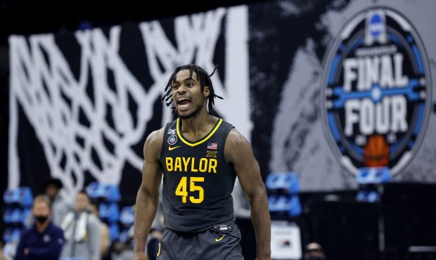 INDIANAPOLIS, INDIANA - APRIL 05: Davion Mitchell #45 of the Baylor Bears reacts during the Nationa...