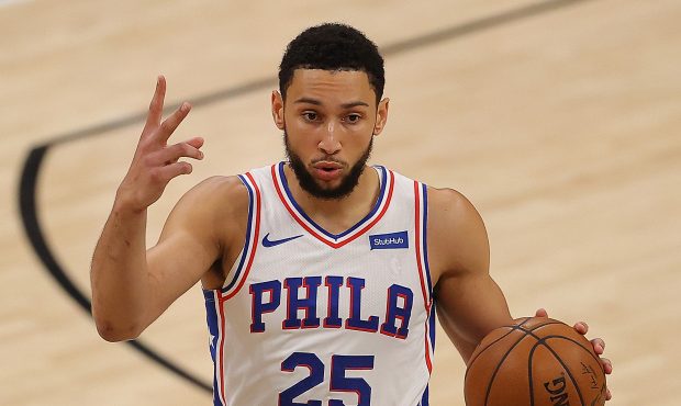 ATLANTA, GEORGIA - JUNE 18: Ben Simmons #25 of the Philadelphia 76ers calls out a play against the ...